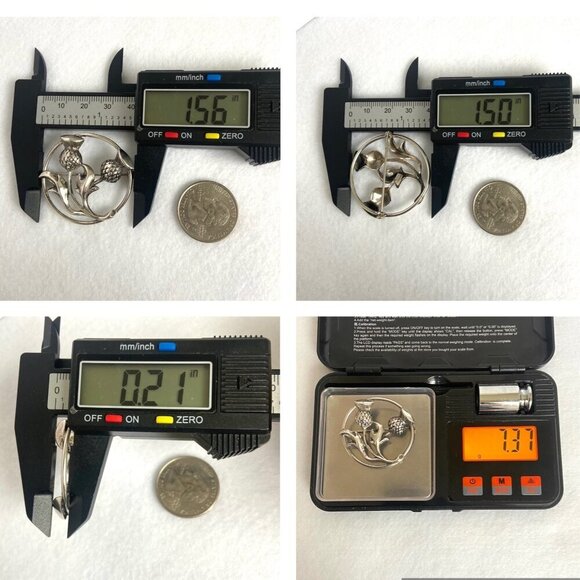 VTG Signed BEAU Sterling Silver 925 1.5" Round Thistle Brooch Flower Brooch - Picture 10 of 16